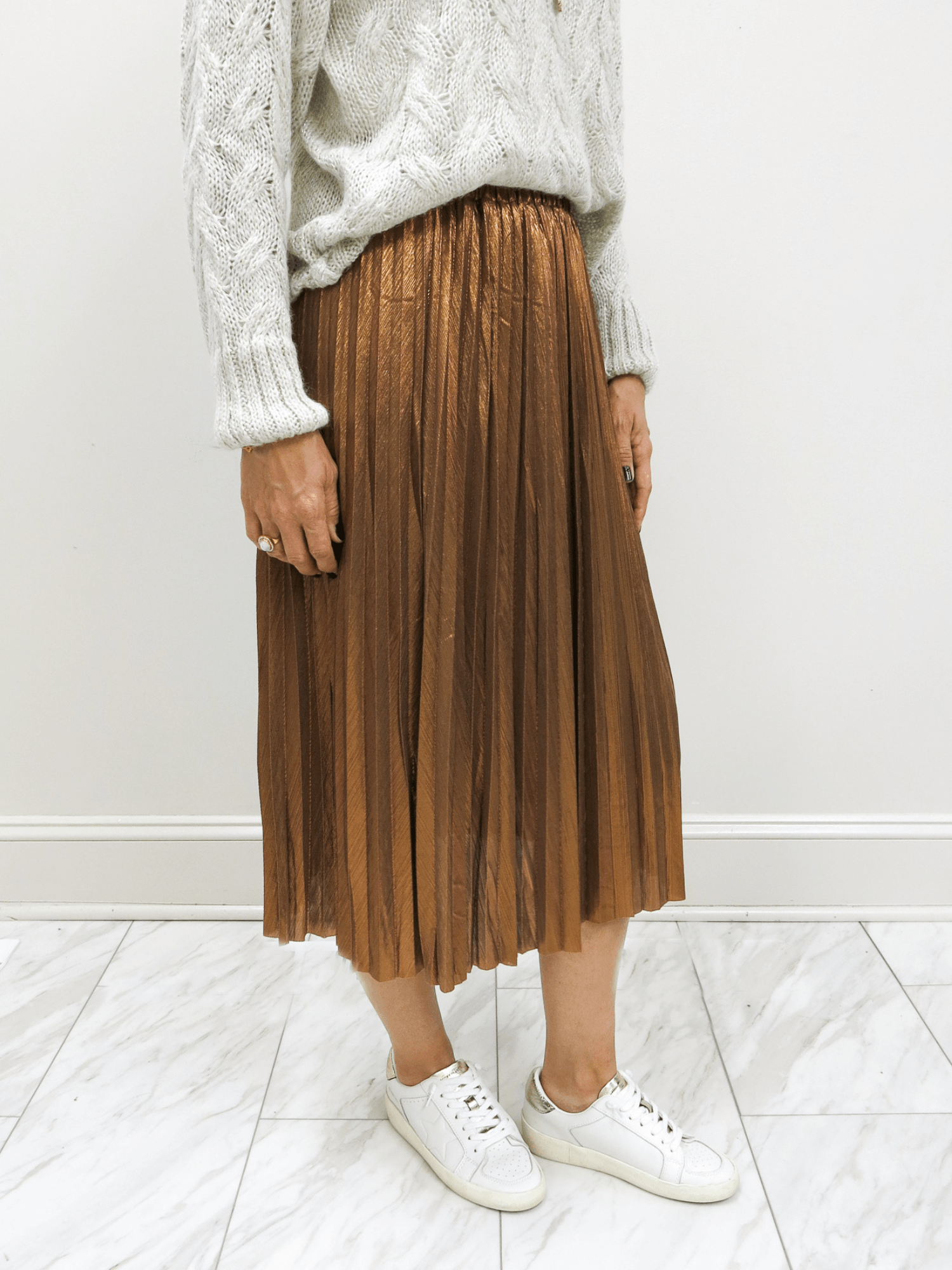 Molly Bracken Metallic Midi Pleated Skirt