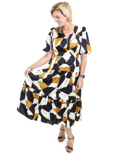 THML Tiered Geo Print Dress