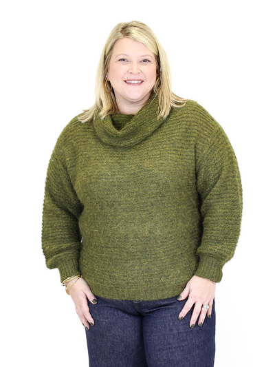 Molly Bracken Ribbed Turtleneck Sweater - Green front view.