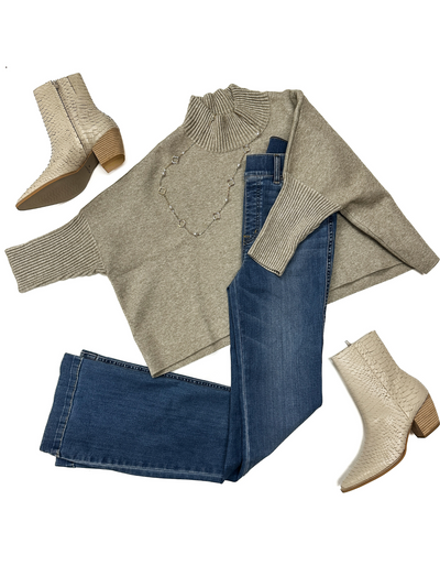 Khaki flat lay Kerisma Aja 3/4 Sleeve Sweater.