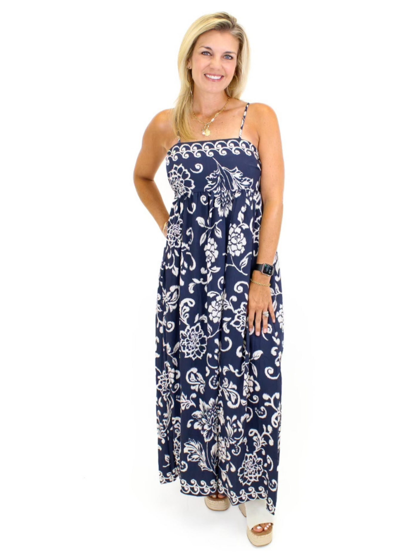 Floral Maxi Dress - Navy front view.