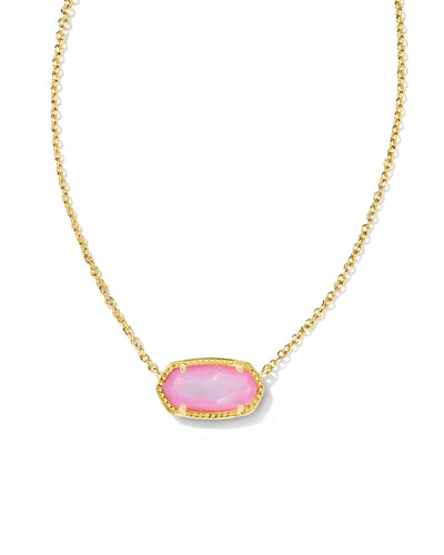 Kendra Scott Elisa Pendant Necklace in Gold Blush Mother of Pearl on white background, closeup front virew.