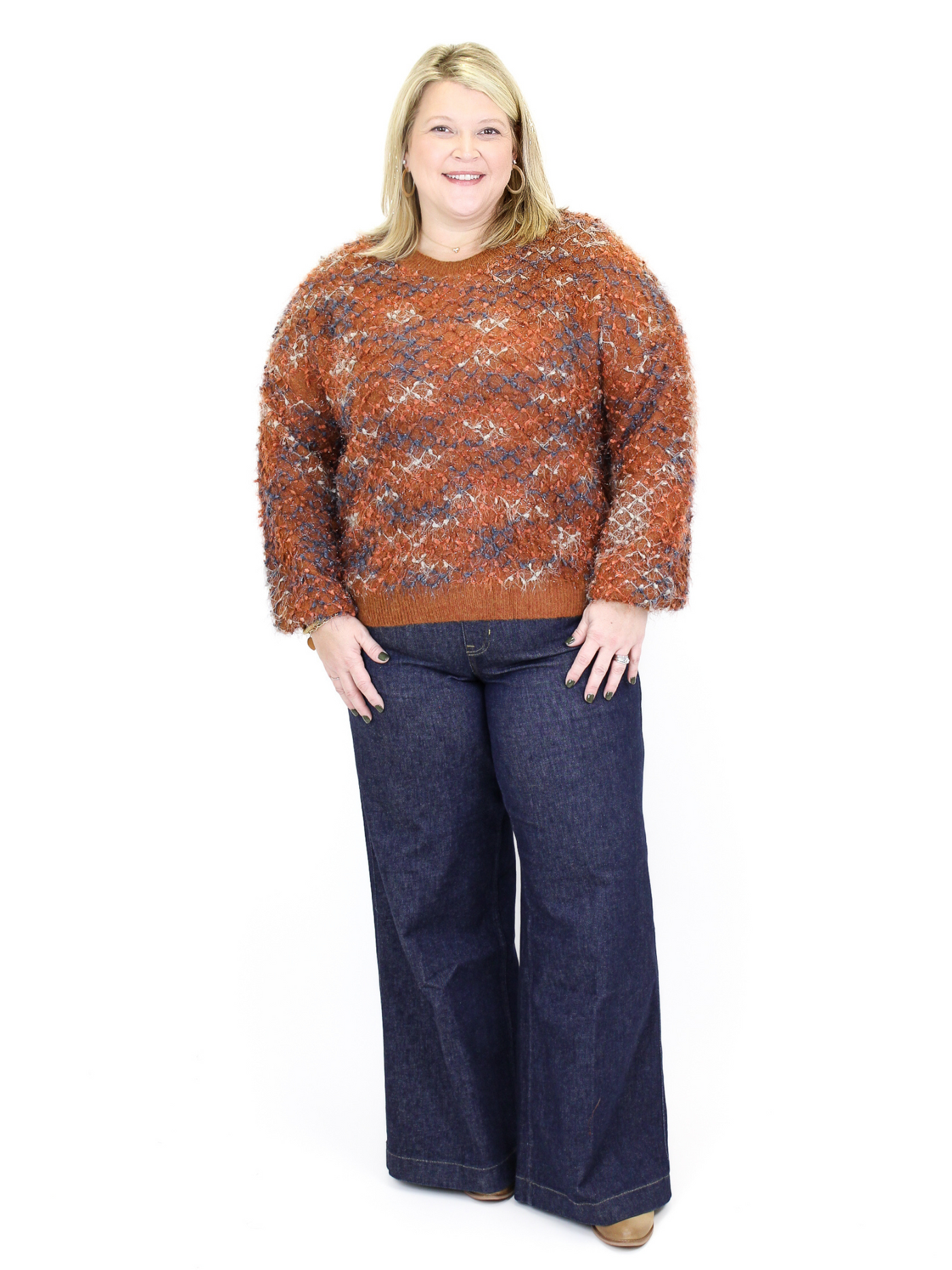 Molly Bracken Multi Color Eyelash Sweater - Rust