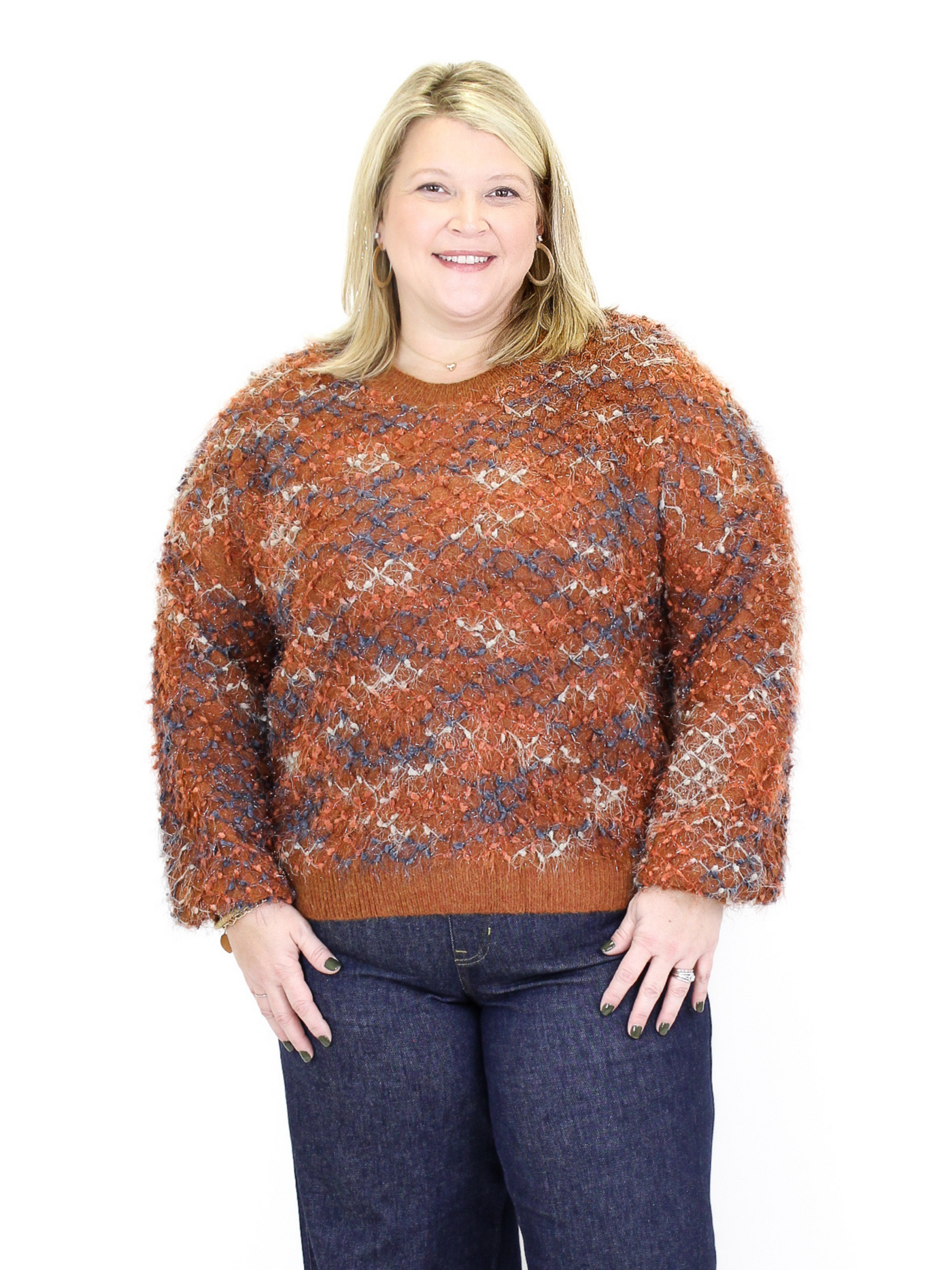 Molly Bracken Multi Color Eyelash Sweater - Rust