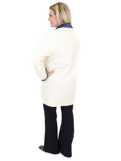 Collared Trench Cardigan - Cream back view.