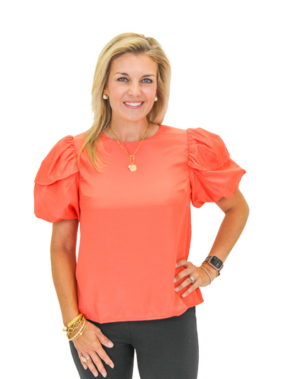 Puff Sleeve Top - Coral