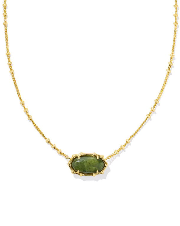 Kendra Scott Elisa Gold Bamboo Frame Short Pendant Necklace in Sage Serpentine