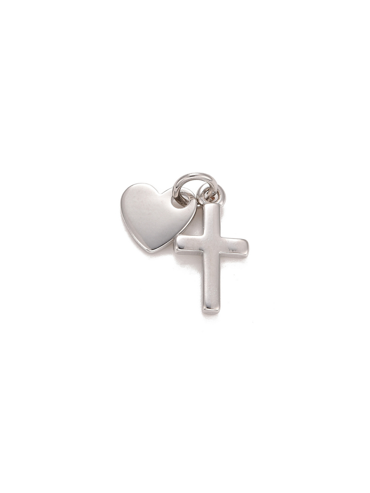 Silver Heart and Cross Charm, front view.