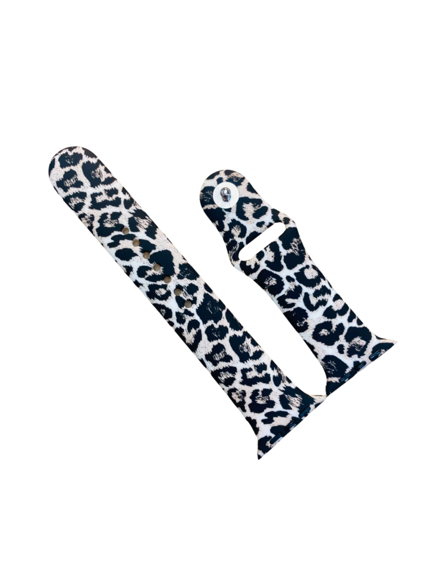 Leopard Print Smart Watch Band on white background.