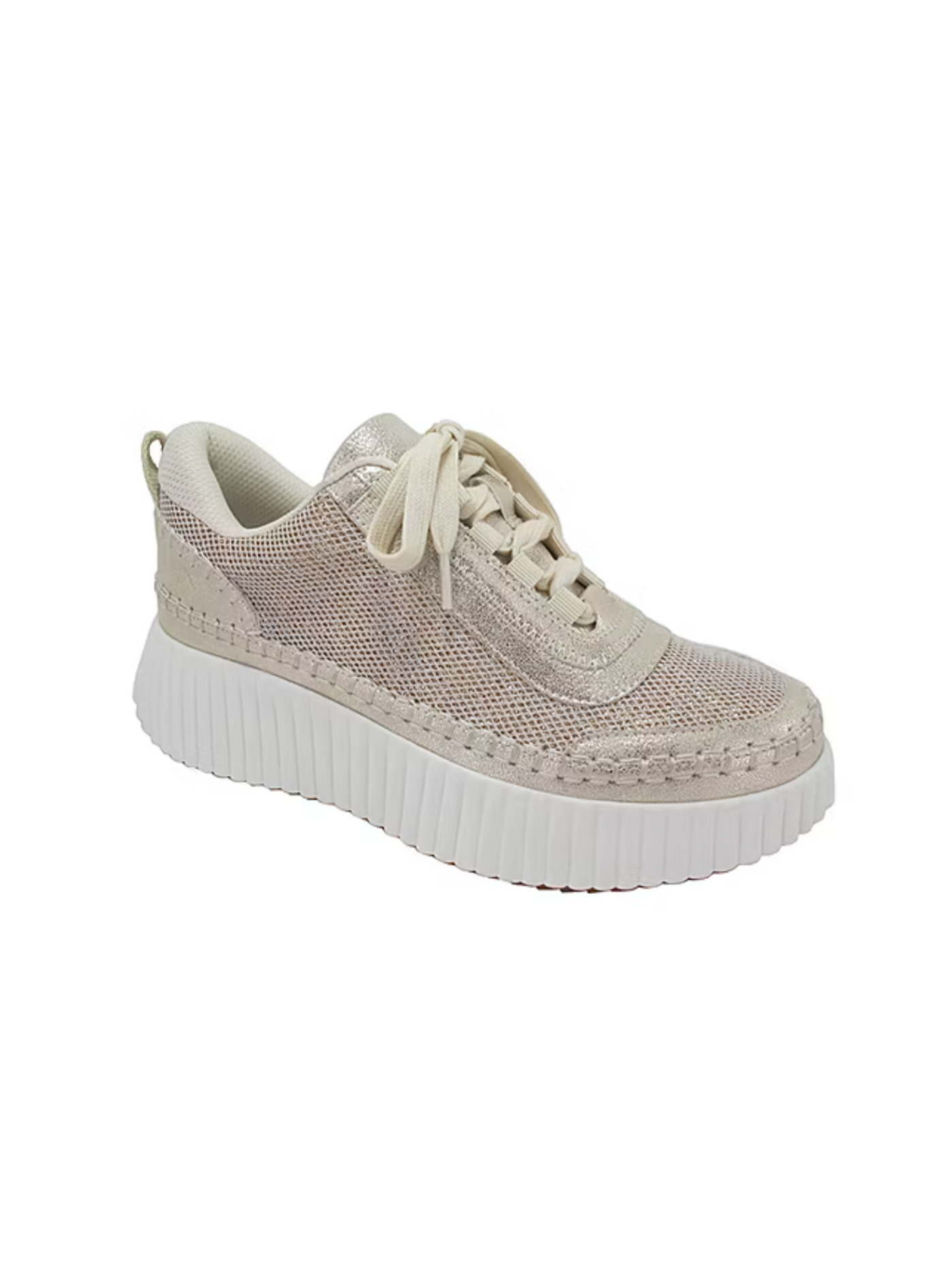 Duchess sneaker in light gold right side view.