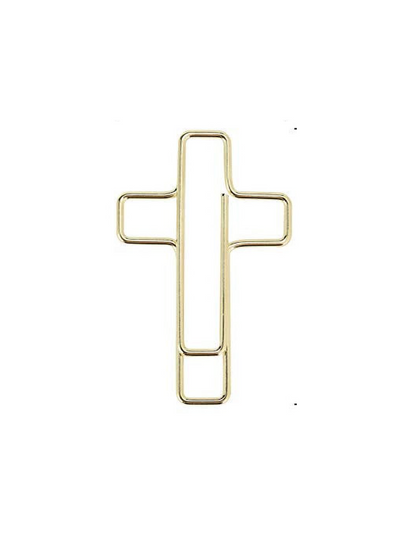 Gold cross shaped paper clip.