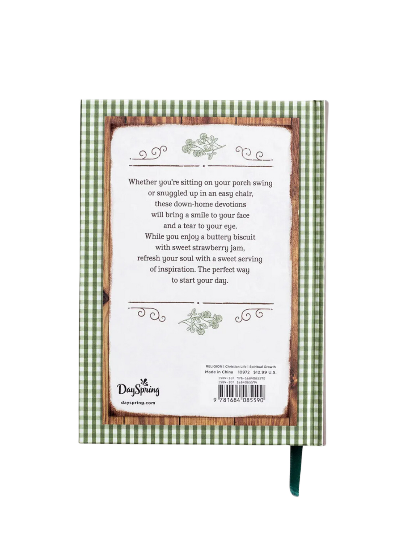 Biscuits, Butter, and Blessings green gingham back book cover.