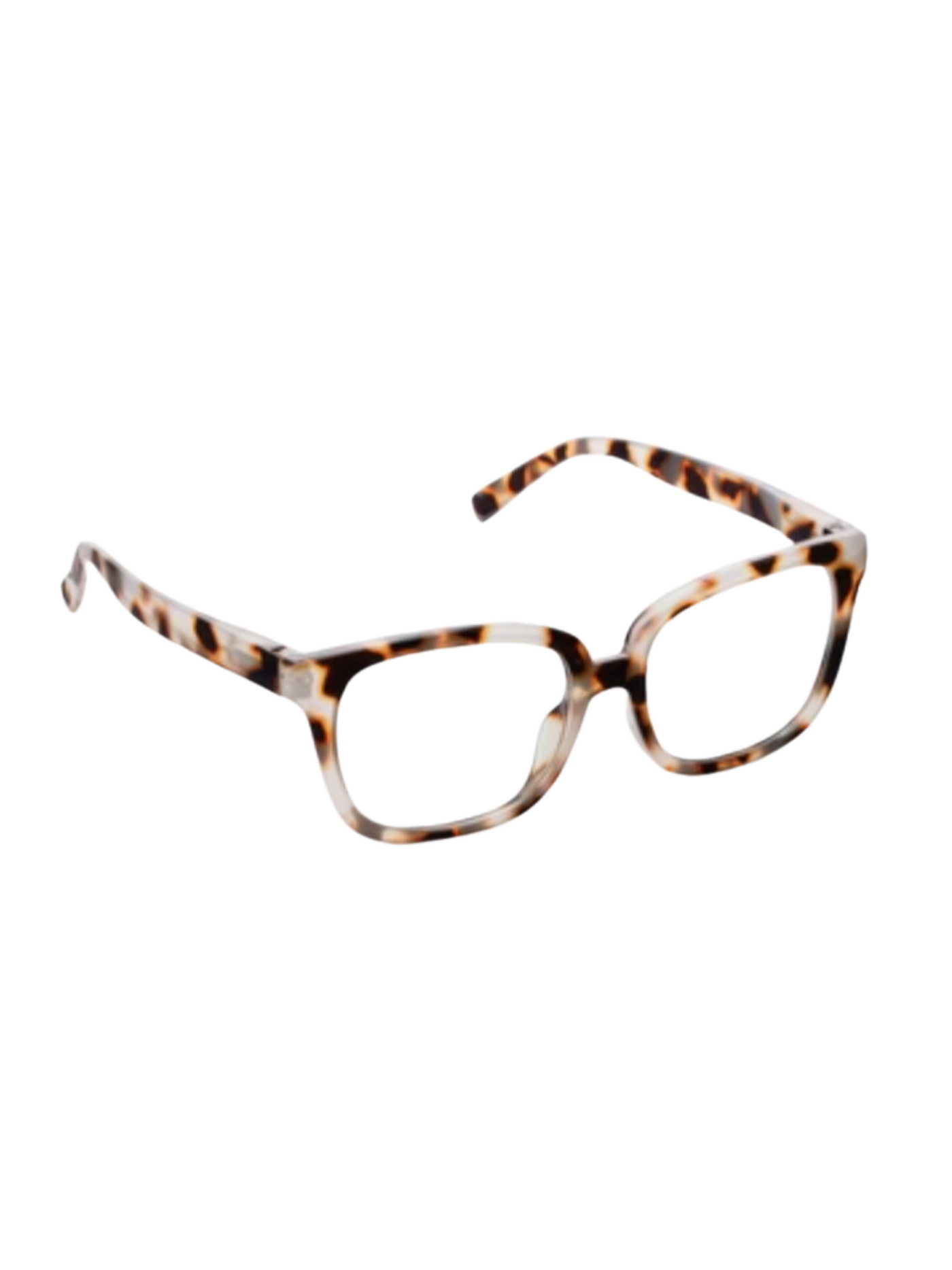 Chai tortoise square frame reading glasses, side view.