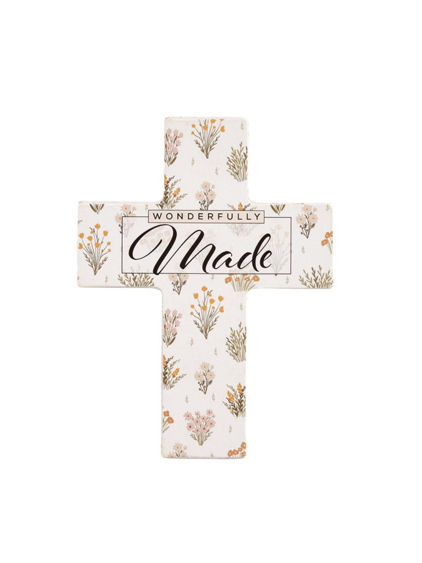 "Wonderfully Made" floral petite easel cross.