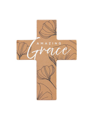 "Amazing Grace" neutral floral petite easel cross.