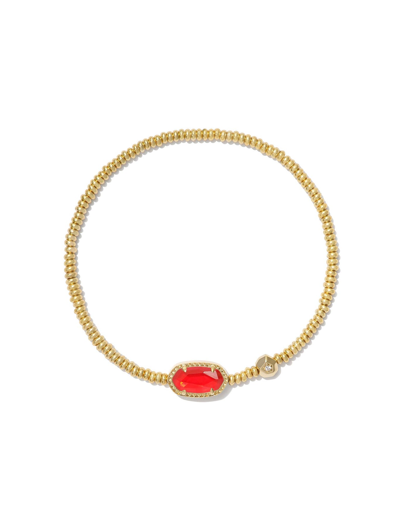 Kendra Scott gold beaded bracelet with red illusion pendant.