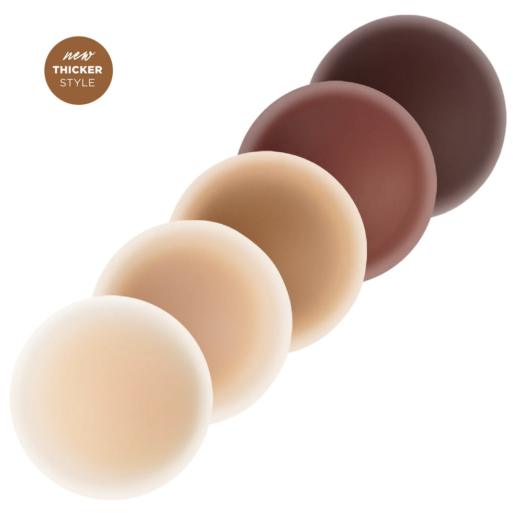 Beige and cocoa nipple covers are available in 5, 10 and 15 pairs.